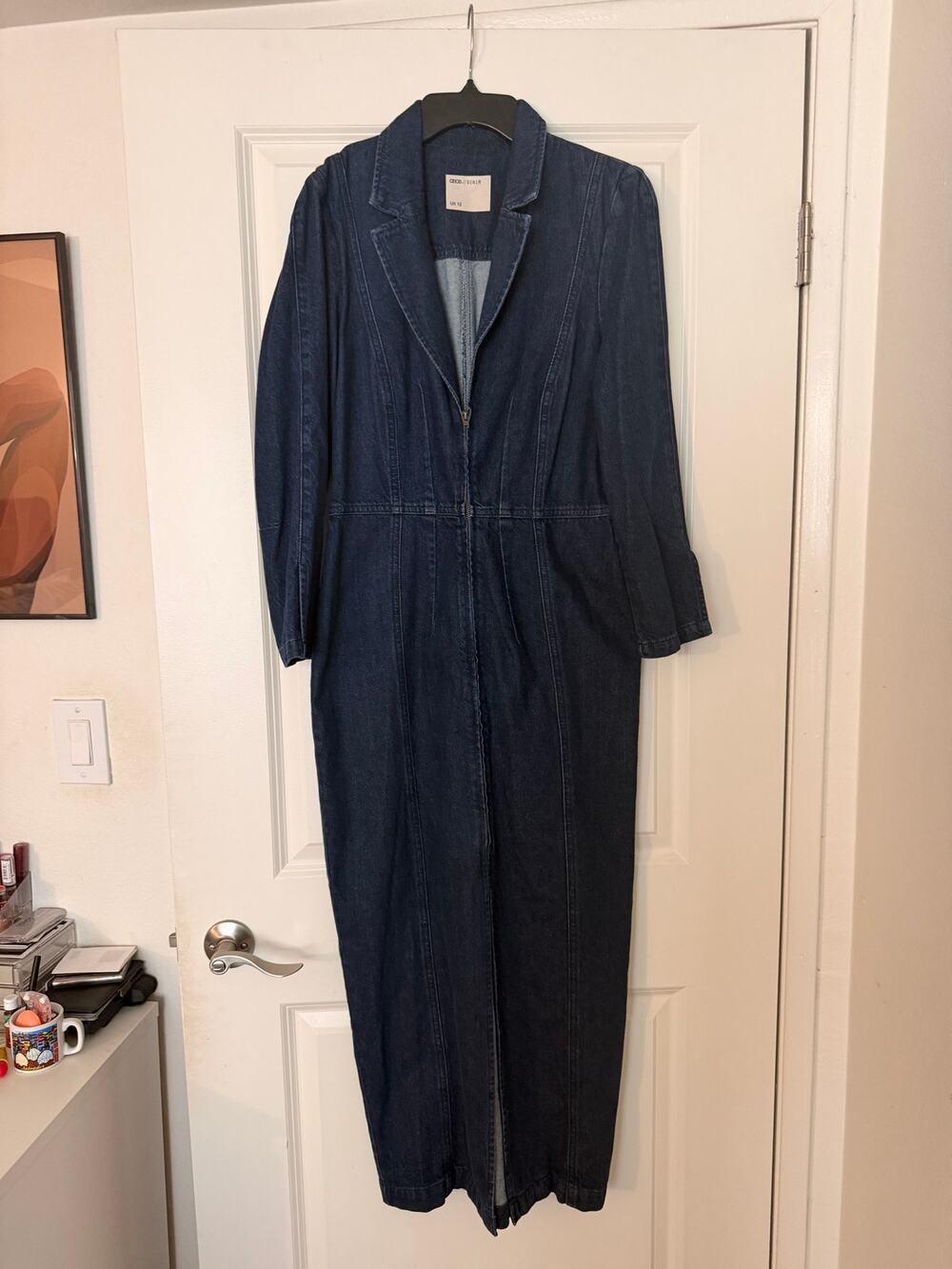 ASOS denim midi dress zip closure size 8. 3/4 sleeve.